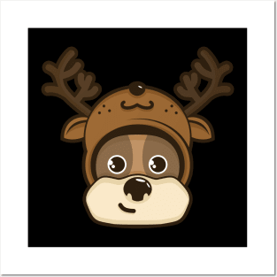 Cute dog with deer costume Head Posters and Art